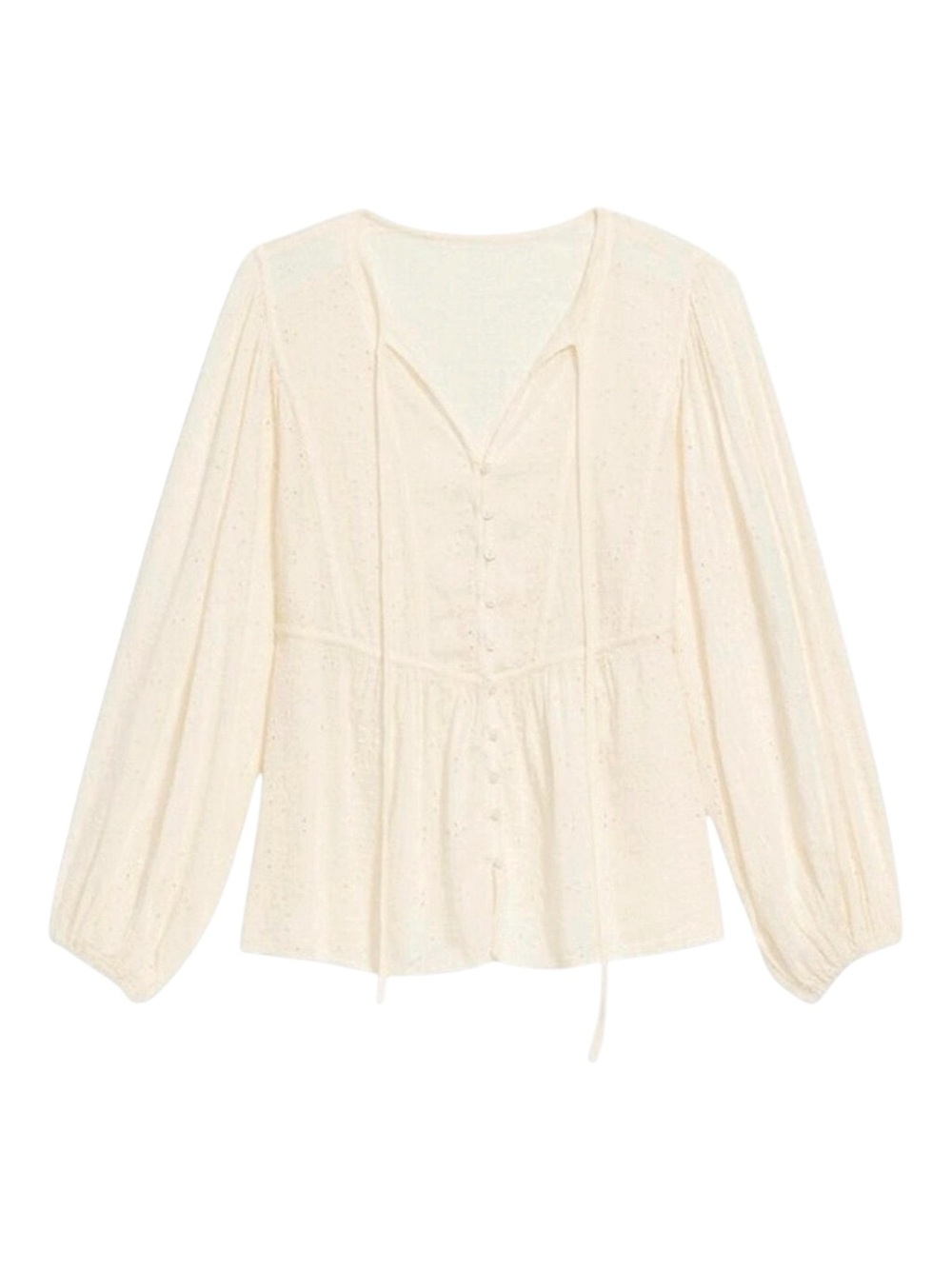 Old Navy Sz XL Balloon Sleeve Peasant Top Blouse Oversized Embroidered Cream